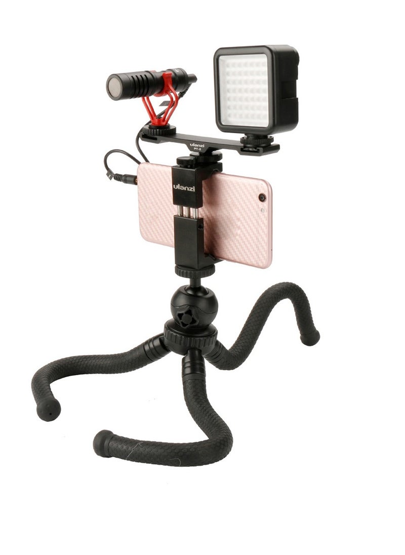 PT-2 Dual Cold Shoe Photography 1/4 Thread Bracket Plate for Microphone Flash Light
