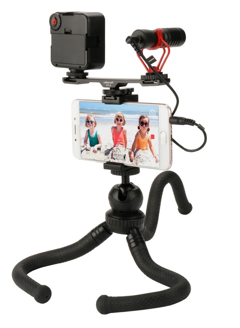 PT-2 Dual Cold Shoe Photography 1/4 Thread Bracket Plate for Microphone Flash Light