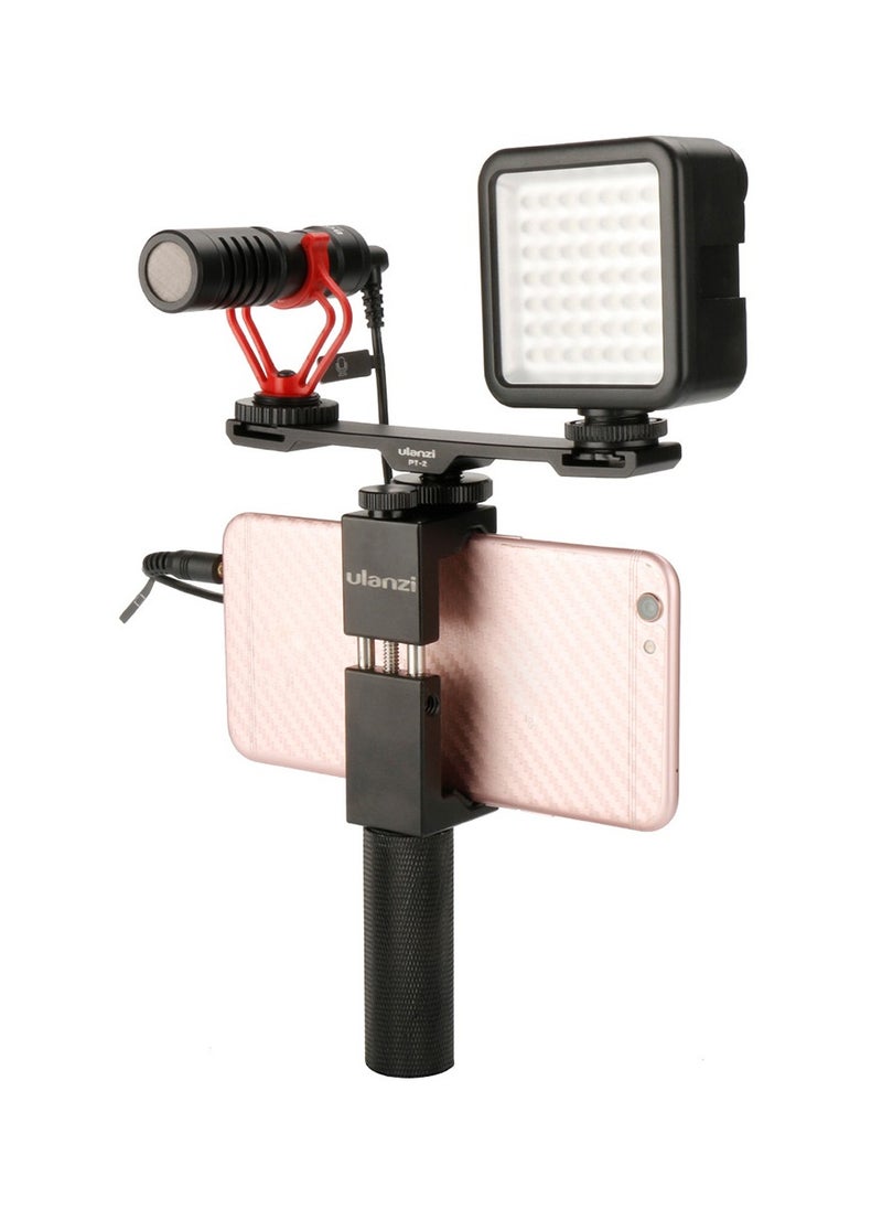 PT-2 Dual Cold Shoe Photography 1/4 Thread Bracket Plate for Microphone Flash Light