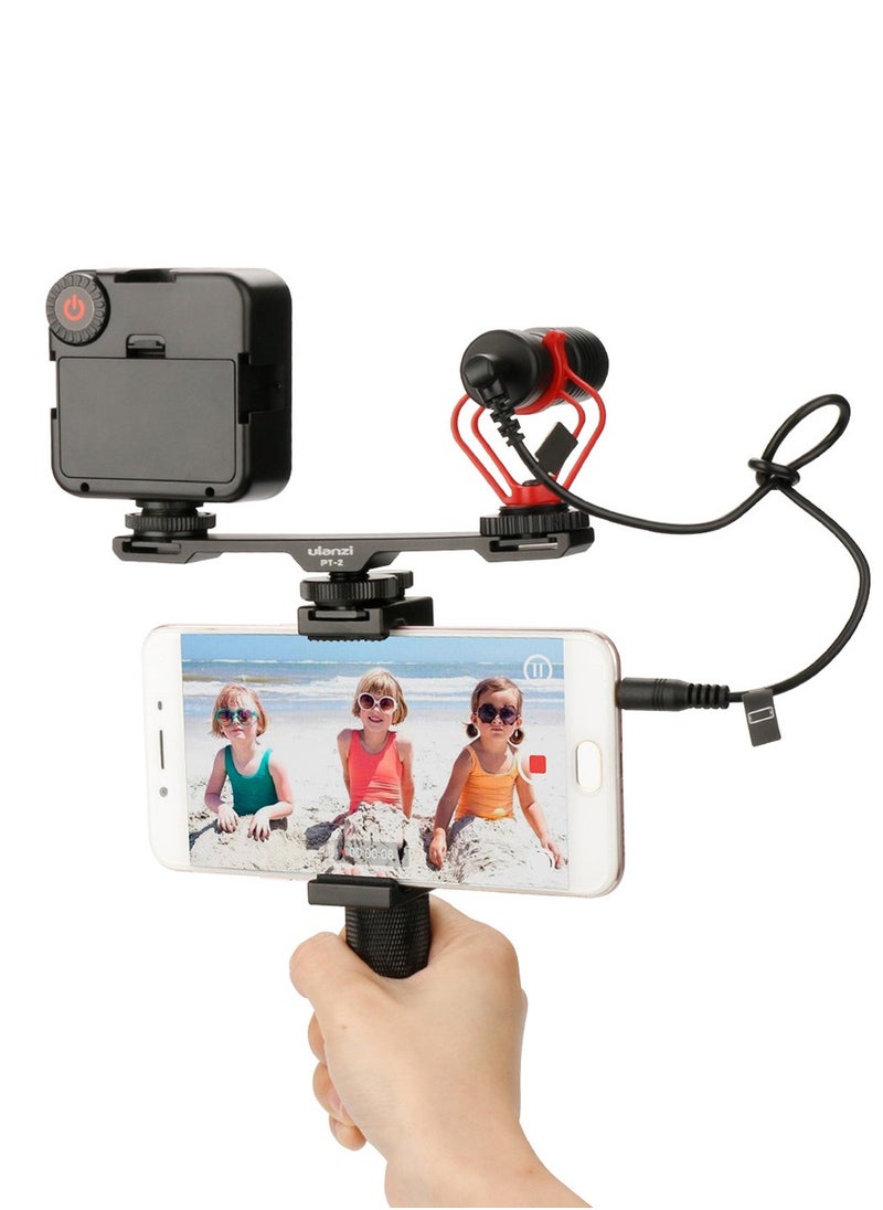 PT-2 Dual Cold Shoe Photography 1/4 Thread Bracket Plate for Microphone Flash Light