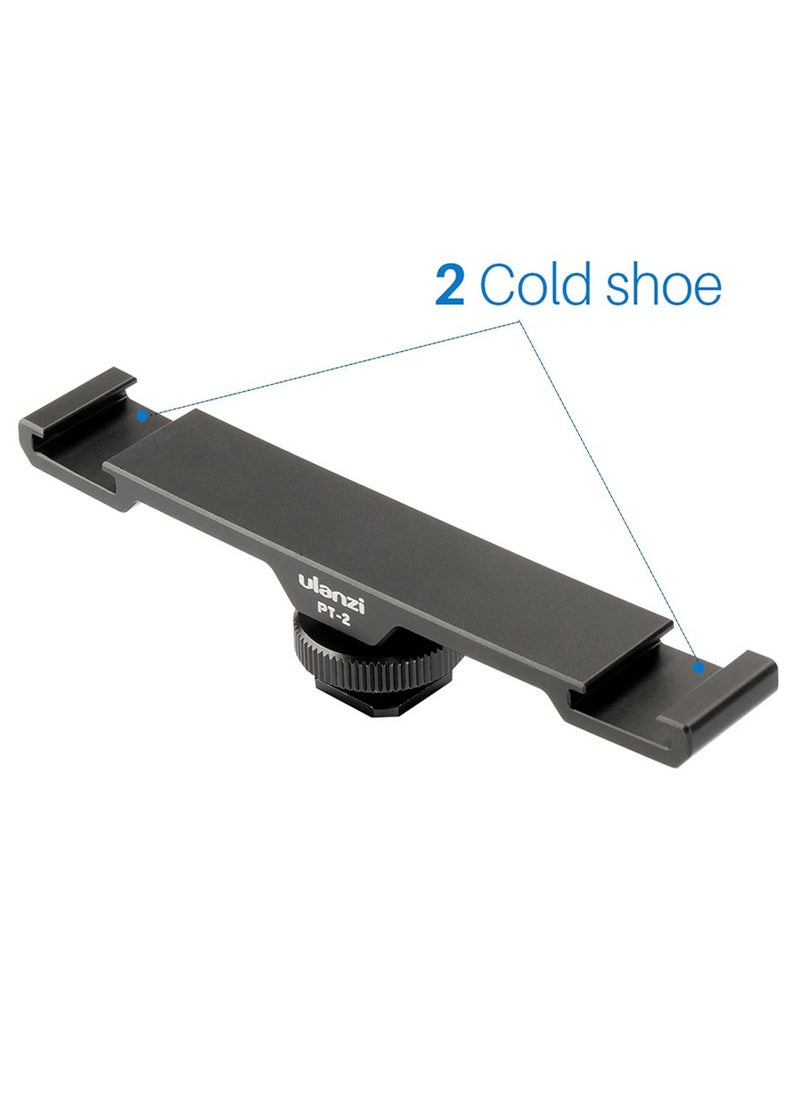 PT-2 Dual Cold Shoe Photography 1/4 Thread Bracket Plate for Microphone Flash Light