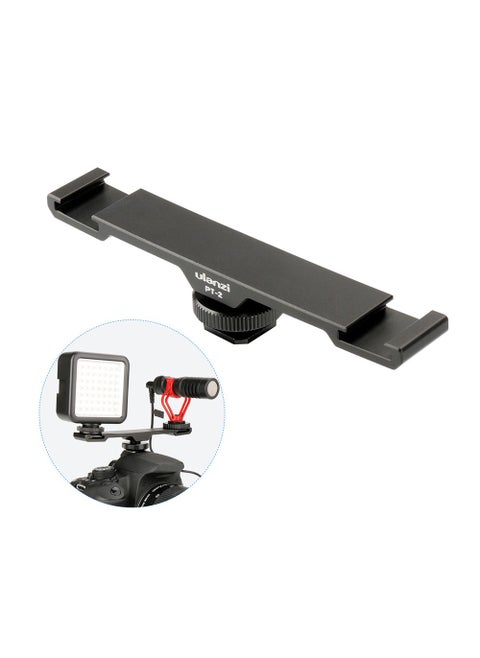 PT-2 Dual Cold Shoe Photography 1/4 Thread Bracket Plate for Microphone Flash Light
