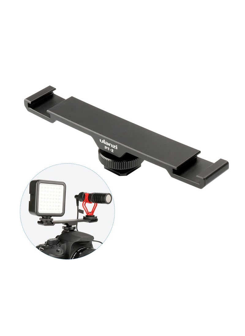 PT-2 Dual Cold Shoe Photography 1/4 Thread Bracket Plate for Microphone Flash Light