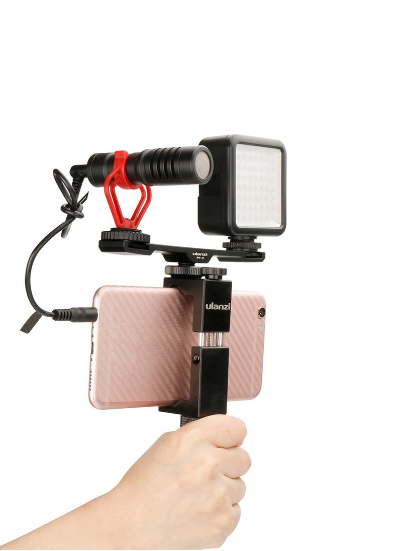 PT-2 Dual Cold Shoe Photography 1/4 Thread Bracket Plate for Microphone Flash Light