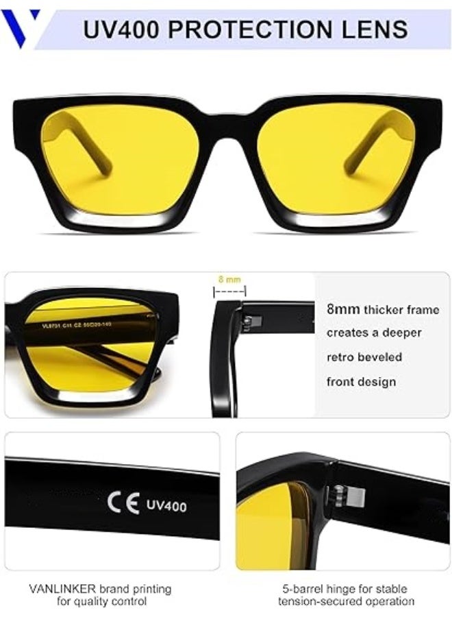HDCRAFTER Thick Square Sunglasses for Men Women Retro Chunky Rectangle Shades UV400 Protection - Image 5