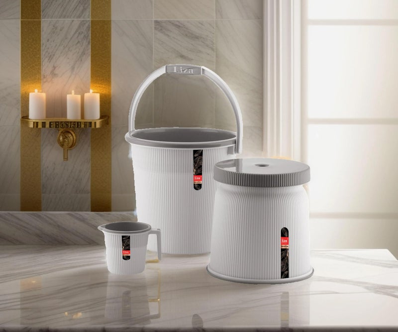 Liza Newton Bathroom Accessories Set | 3 Piece Plastic Combo with Bucket, Mug & Stool | Virgin Plastic, Durable, Stylish Bath Set for Home, Kitchen & Travel Use - Image 2