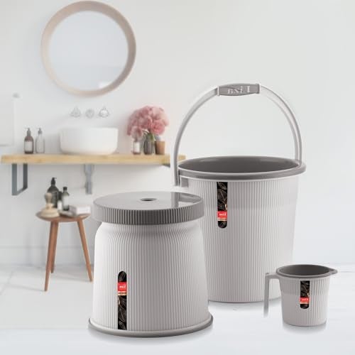 Liza Newton Bathroom Accessories Set | 3 Piece Plastic Combo with Bucket, Mug & Stool | Virgin Plastic, Durable, Stylish Bath Set for Home, Kitchen & Travel Use - Image 1