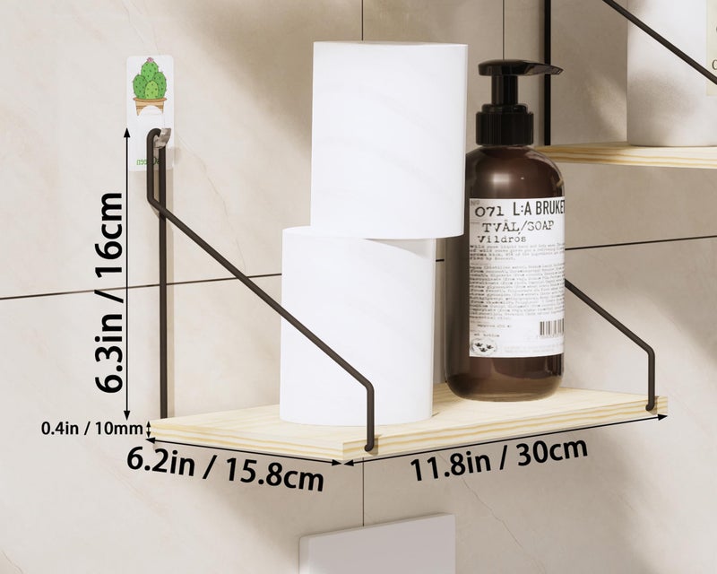 QsQueen Elevate Your Space with Rustic Wood Floating Shelves Set of 3- Perfect for Bedroom, Living Room, Bathroom, and Kitchen Decor - Easy Installation, No Drilling Needed! - Image 3
