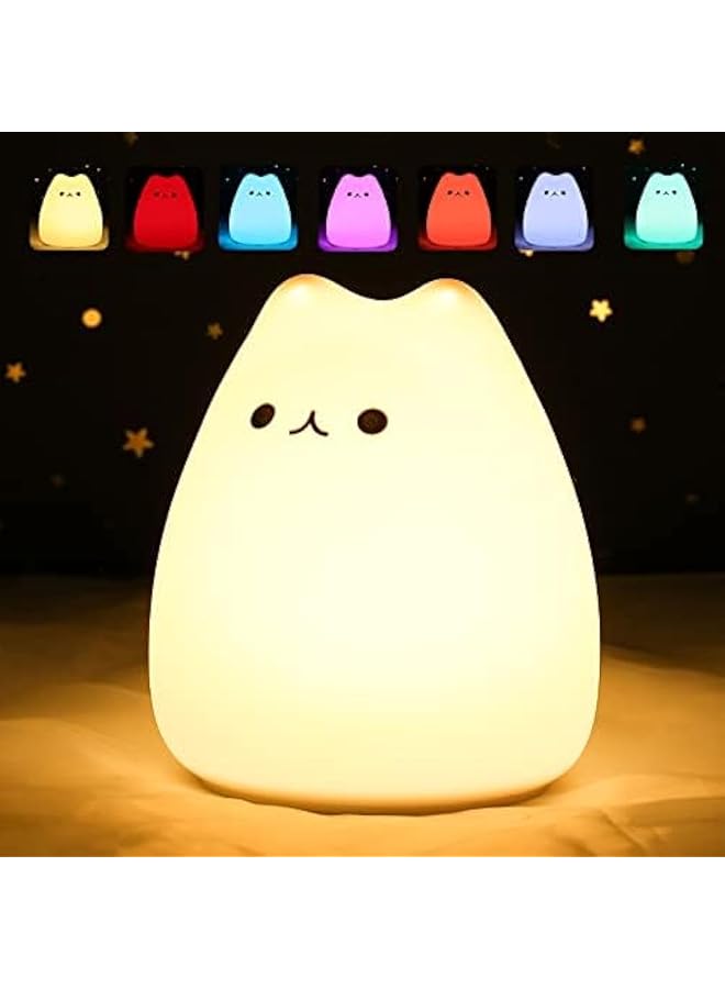 The Bros Cute Cat Lamp, Night Light for Girls Bedroom, Kitty Lamp Birthday Gifts for Kids Baby Toddler Teen Silicone Kawaii Nightlight Nursery Room Decor - Image 1