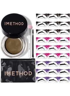 iMethod Eyebrow Stamp Stencil Kit - Brow Stamp And Stencil Kit With Brow Pomade, 27 Reusable Stencils, Dual-Ended Brush And Sponge Applicator, Brow Trio Eyebrow Kit, Easy To Use, Brown  - Image 1