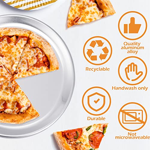 Rtteri 12 Pieces Pizza Pan Bulk Restaurant Aluminum Pizza Pan Set Round Pie Cake Plate Rust Free Cake Tray for Oven Baking Home Kitchen Restaurant Easy Clean(8 Inch) - Image 3