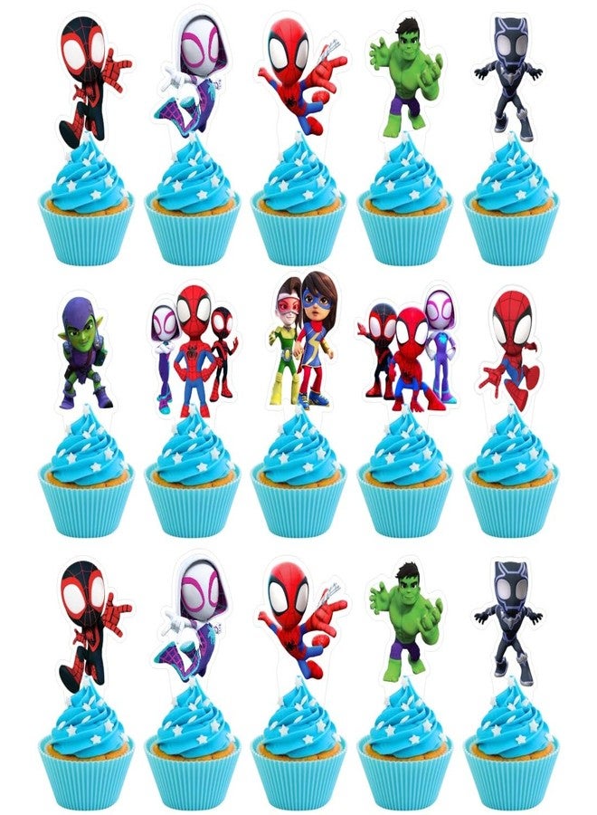 ARHAVI 30pcs Spider and His Friends Cake Decorations with 30pcs Cupcake Toppers Party Supplies for Kids Birthday Decorations - Image 1