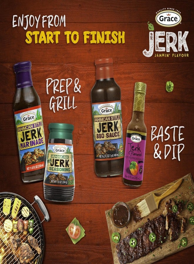 Grace صلصة باربكيو جريس الجامايكية بنكهة الجيرك 16 أونصة - عبوتين من توابل الجيرك الجامايكية، تتبيلة وصلصة غمس - أفضل صلصة باربكيو حارة -  - Image 5