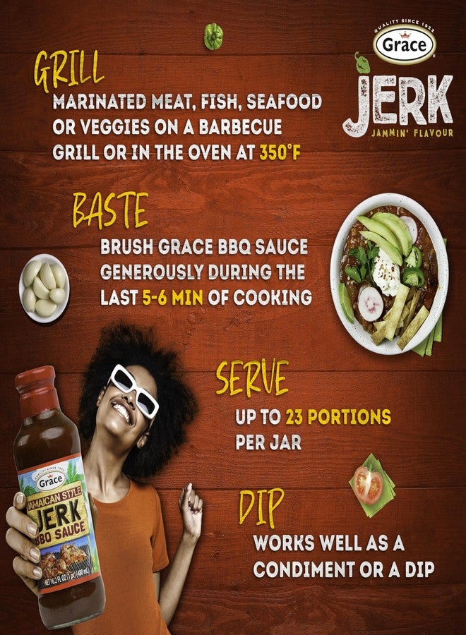 Grace صلصة باربكيو جريس الجامايكية بنكهة الجيرك 16 أونصة - عبوتين من توابل الجيرك الجامايكية، تتبيلة وصلصة غمس - أفضل صلصة باربكيو حارة -  - Image 4