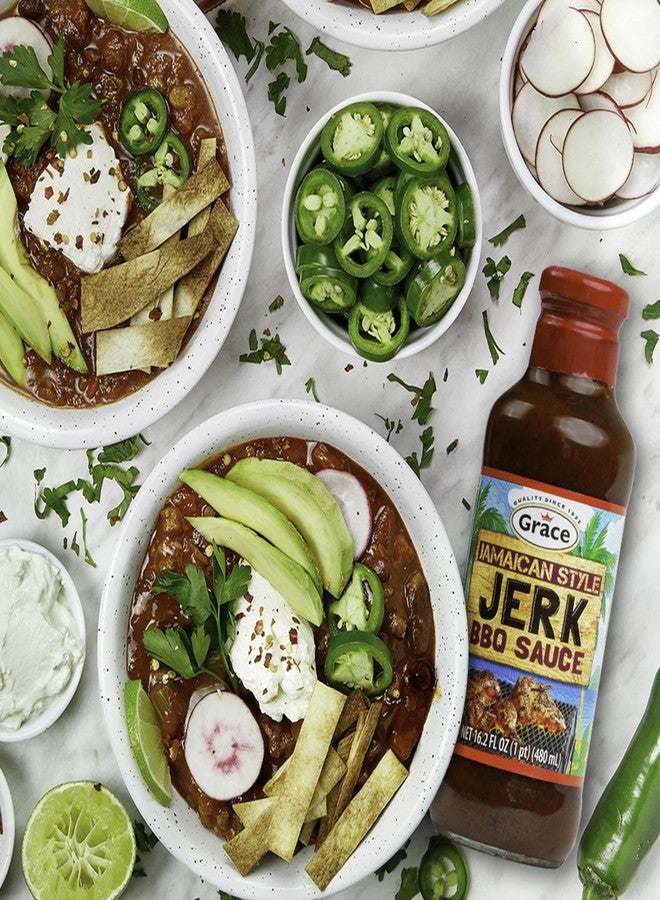 Grace صلصة باربكيو جريس الجامايكية بنكهة الجيرك 16 أونصة - عبوتين من توابل الجيرك الجامايكية، تتبيلة وصلصة غمس - أفضل صلصة باربكيو حارة -  - Image 2