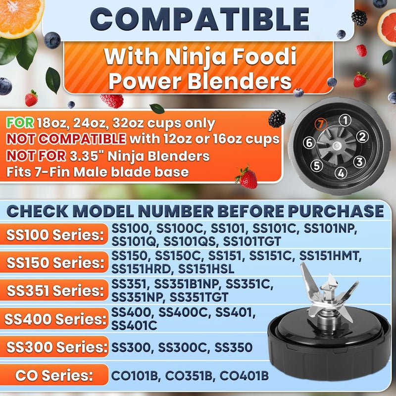 KETAR Ninja Replacement Blades – 7 Fin Male 4" Ninja Blender Blade Replacement – Compatible with Ninja Foodi Power Blender SS150, SS151, SS300, SS350, SS351, SS351TGT, CO351B, SS100, SS101, SS101C, CO101B - Image 2