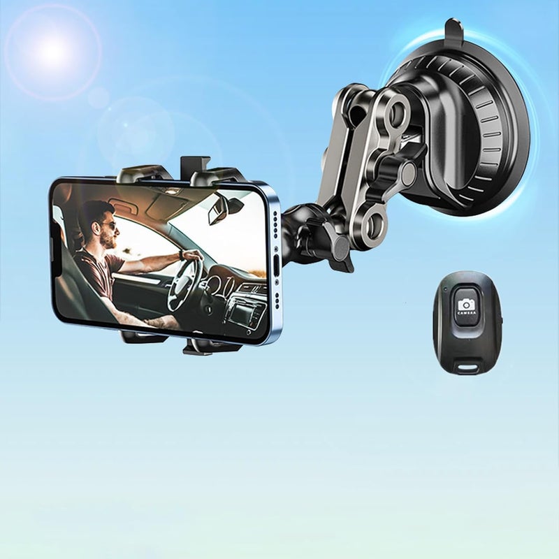 KASTWAVE Heavy-Duty Car Phone Mount - 360° Rotating Suction Cup Holder for Video Recording, Vlogging & Live Streaming, Universal Dashboard/Windshield/Sunroof Mount (Black, 1.5LB Capacity) - Image 1