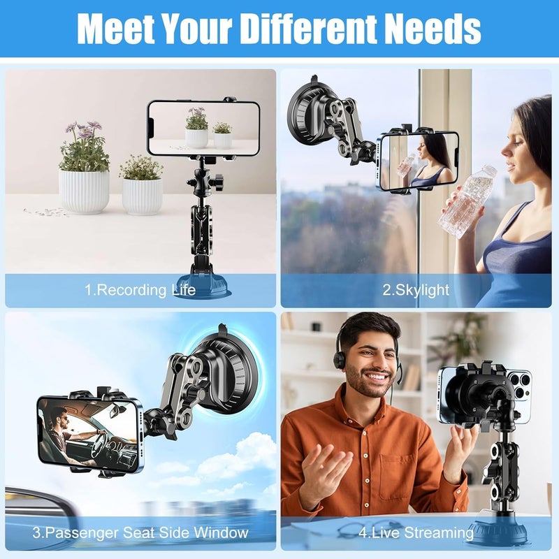 KASTWAVE Heavy-Duty Car Phone Mount - 360° Rotating Suction Cup Holder for Video Recording, Vlogging & Live Streaming, Universal Dashboard/Windshield/Sunroof Mount (Black, 1.5LB Capacity) - Image 5