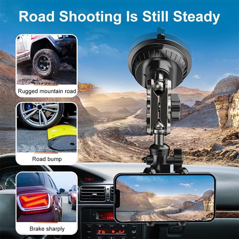 KASTWAVE Heavy-Duty Car Phone Mount - 360° Rotating Suction Cup Holder for Video Recording, Vlogging & Live Streaming, Universal Dashboard/Windshield/Sunroof Mount (Black, 1.5LB Capacity) - Image 3