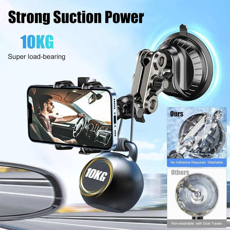 KASTWAVE Heavy-Duty Car Phone Mount - 360° Rotating Suction Cup Holder for Video Recording, Vlogging & Live Streaming, Universal Dashboard/Windshield/Sunroof Mount (Black, 1.5LB Capacity) - Image 2