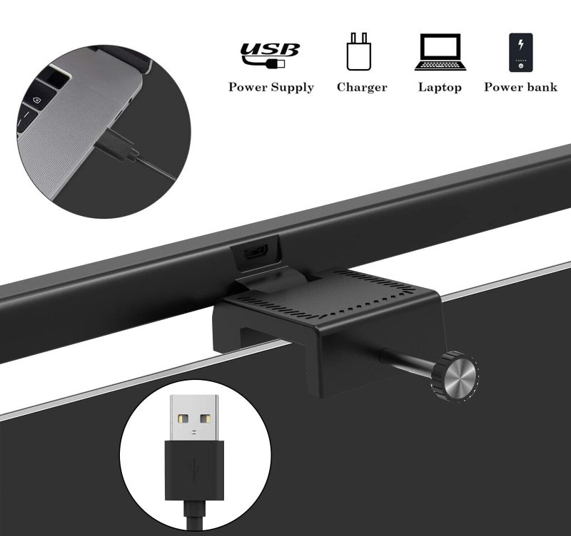 Techzere Plastic 13-Inch Laptop Monitor Screen Light Bar With Smart Touch Sensor Usb Powered 5W Led E-Reading Lamp Stepless Dimming 60-Min Timer No Screen Glare Eye Health Care Black - Image 4