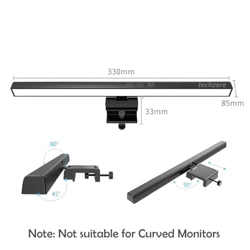 Techzere Plastic 13-Inch Laptop Monitor Screen Light Bar With Smart Touch Sensor Usb Powered 5W Led E-Reading Lamp Stepless Dimming 60-Min Timer No Screen Glare Eye Health Care Black - Image 5