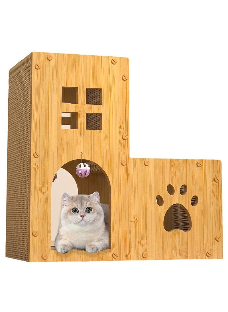 MileMelo Cat House Scratcher Scratch Board Scratching Pad Tunnel Cardboard Toy Tree Condo Litter Box for Indoor Outdoor Kitty 45*45*23cm  - Image 1