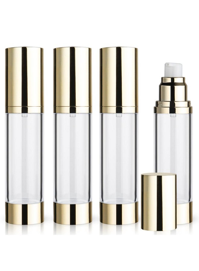Cositina 4 Pack 50Ml/1.7Oz Clear Airless Pump Bottle Plastic Vacuum Pump Press Container Empty Lotion Dispenser For Cream Toiletries Liquid Foundation Cosmetic Sample Travel - Gold - Image 1
