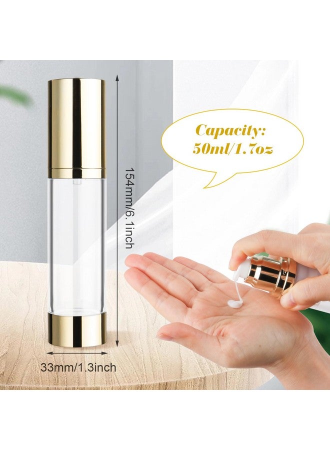 Cositina 4 Pack 50Ml/1.7Oz Clear Airless Pump Bottle Plastic Vacuum Pump Press Container Empty Lotion Dispenser For Cream Toiletries Liquid Foundation Cosmetic Sample Travel - Gold - Image 3