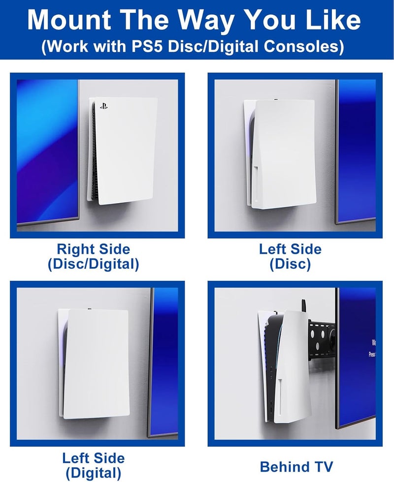 ALIENERGY PS5 Wall Mount for Playstation 5 Disc Edition and Digital Edition (Mount The Console on Wall Near or Behind TV with Invisible Design), Including 2 Accessories Holders (Black) - Not for PS5 Slim - Image 3
