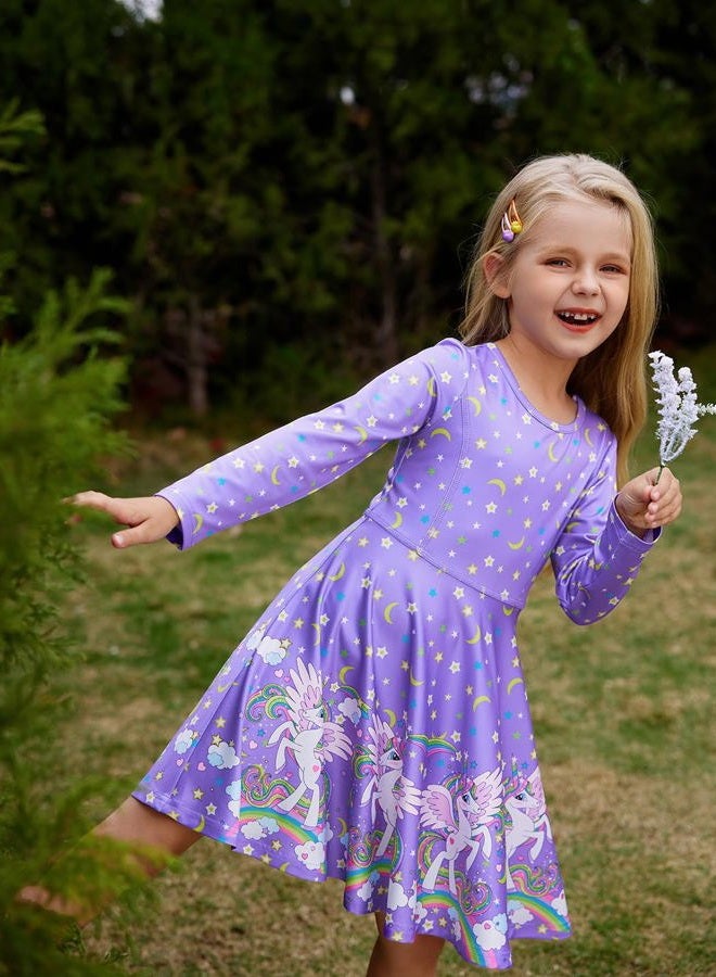 Quedoris Girls Dress Unicorn Printed Casual Party Twirly Dress Sky Unicorn L - Image 2
