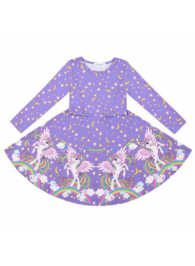 Quedoris Girls Dress Unicorn Printed Casual Party Twirly Dress Sky Unicorn L - Image 5