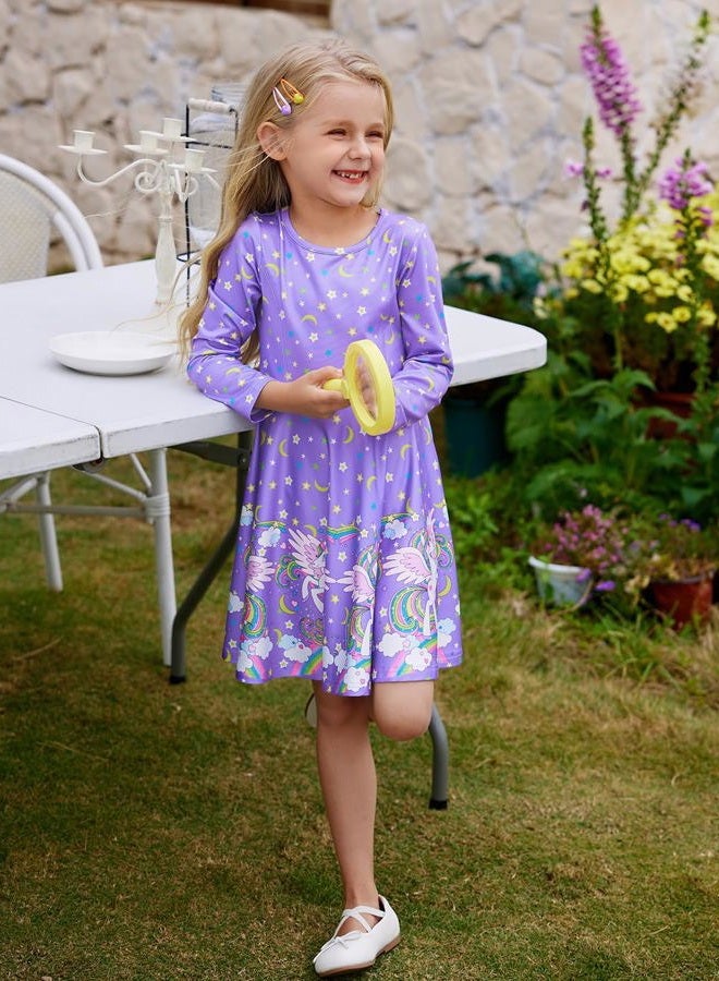Quedoris Girls Dress Unicorn Printed Casual Party Twirly Dress Sky Unicorn L - Image 3