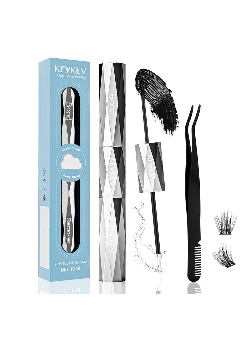 KevKev KevKev Lash Glue Eyelash Remover 2 in 1 Lash Bond & Remover Waterproof Lash Cluster Glue Strong Hold 48 Hours Eyelash Cluster Glue Lash Remover Fast Removal with No Residue (10Ml, Bond and Remover) 