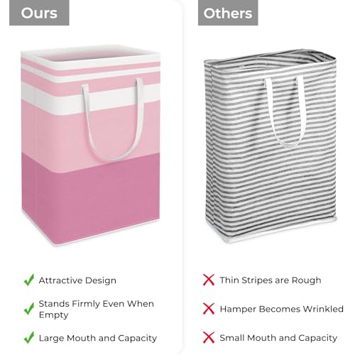 HomeHacks 2 Pack Large Laundry Baskets, Waterproof, Freestanding Laundry Hampers, Collapsible Clothes Hamper with Reinforced Handles in Laundry, College Dorm, Bathroom, Bedroom (Blue+Pink, 75Lx2) - Image 3