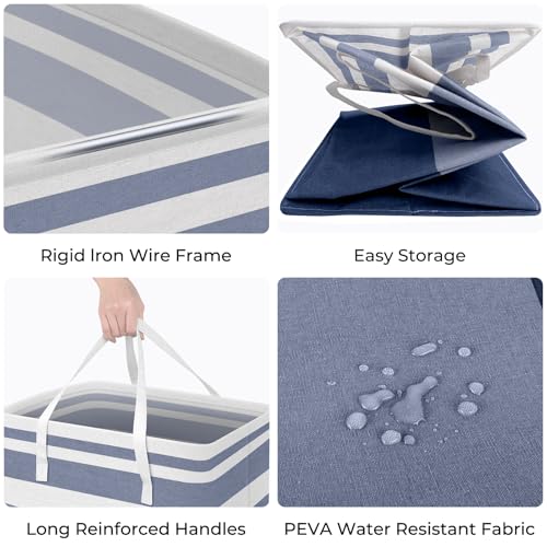 HomeHacks 2 Pack Large Laundry Baskets, Waterproof, Freestanding Laundry Hampers, Collapsible Clothes Hamper with Reinforced Handles in Laundry, College Dorm, Bathroom, Bedroom (Blue+Pink, 75Lx2) - Image 2