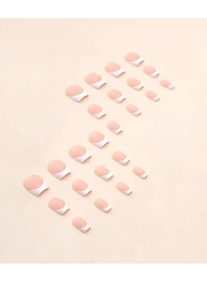 Gecomo White French Tip Nails, Nude Pink Press On Nails Solid Glue On Nails Full Cover Short Square False Nails For Women Girls Daily Wear 24pcs - Image 5