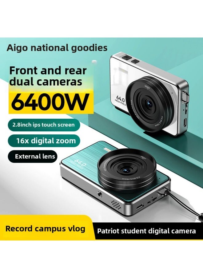 Generic Patriotic E8 Digital Camera Touch Screen HD Travel Girls Beginner Students Dedicated Campus Retro Non-CCD-Body Color:Green 128gb Plus Wide-angle Lens  - Image 3
