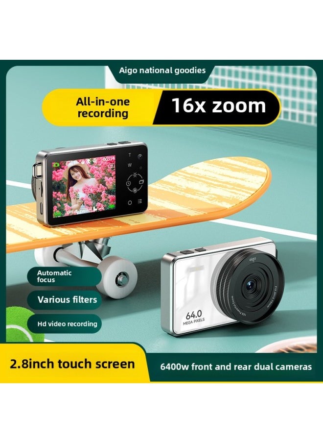 Generic Patriotic E8 Digital Camera Touch Screen HD Travel Girls Beginner Students Dedicated Campus Retro Non-CCD-Body Color:Green 128gb Plus Wide-angle Lens  - Image 2