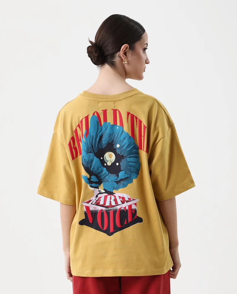 Rareism Women's Oversized T-Shirt With Back Graphic Print