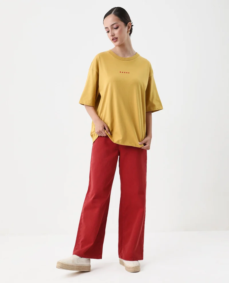 Rareism Women's Oversized T-Shirt With Back Graphic Print