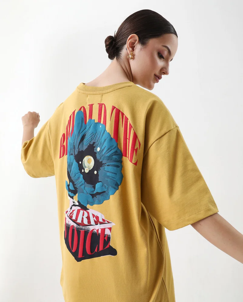 Rareism Women's Oversized T-Shirt With Back Graphic Print