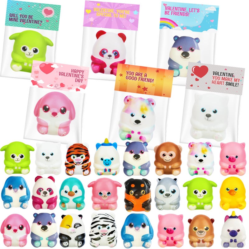 Gralima Valentines Gifts for Kids 24PCS Valentine Cards for Kids Classroom with Animal Squishy Toys Valentine Day Cards for School Class Valentines Day Exchange Gifts - Image 2