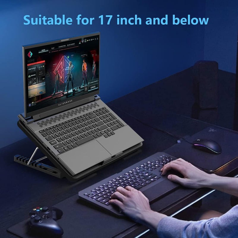 لوح تبريد للكمبيوتر المحمول من ليانغستار ( Laptop Cooling Pad)، مزود بـ 6 مراوح هادئة لأجهزة اللابتوب بحجم 12-17 بوصة، يتميز بقاعدة مستقرة، ويمكن ضبط الارتفاع وسرعة الرياح، بالإضافة إلى وجود منفذين USB وحامل للهاتف المحمول (لون أسود). - Image 3