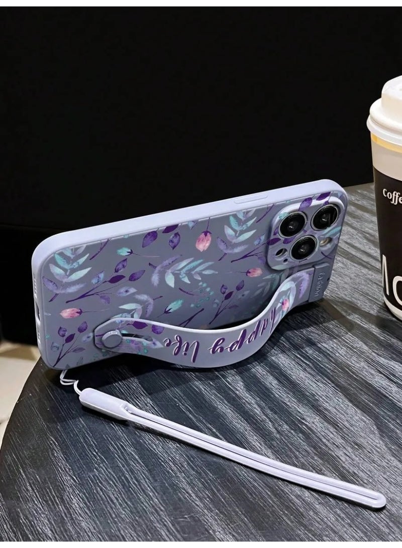 شي إن 1 قطعة غلاف هاتف مطبوع برسم زهرة عصرية مع وظيفة حامل وحزام يدوي، متوافق مع أيفون ١٣ بروماكس - Image 3