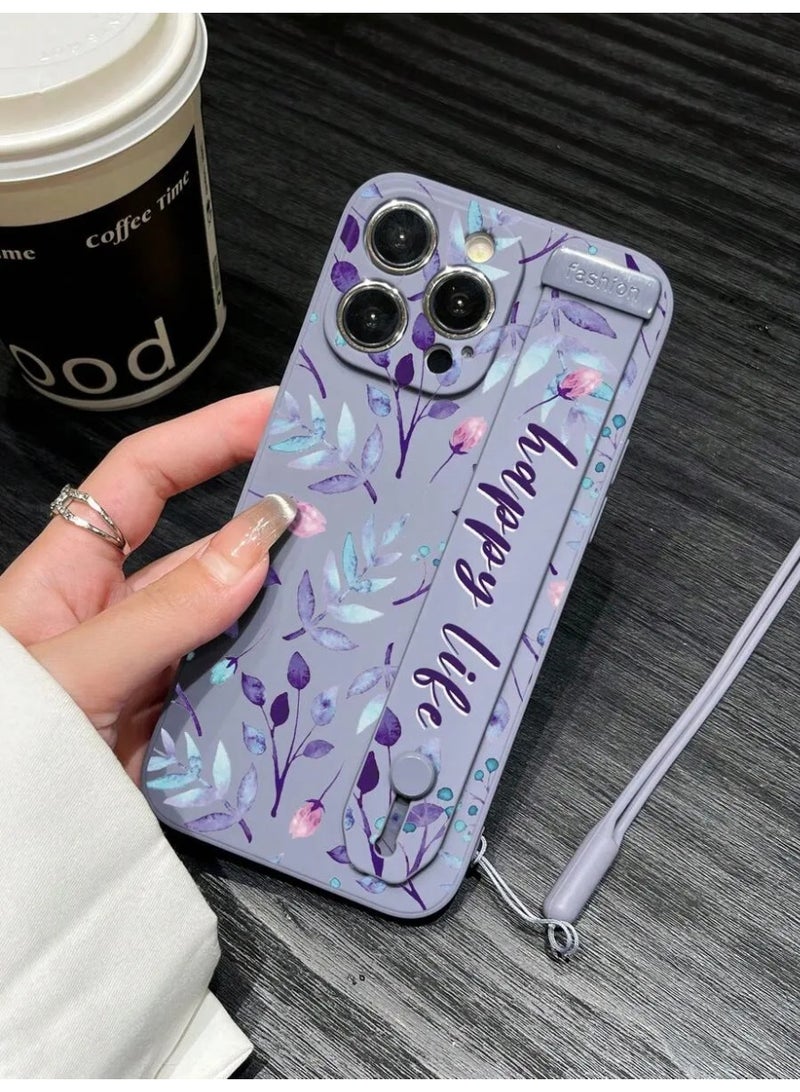 شي إن 1 قطعة غلاف هاتف مطبوع برسم زهرة عصرية مع وظيفة حامل وحزام يدوي، متوافق مع أيفون ١٣ بروماكس - Image 2
