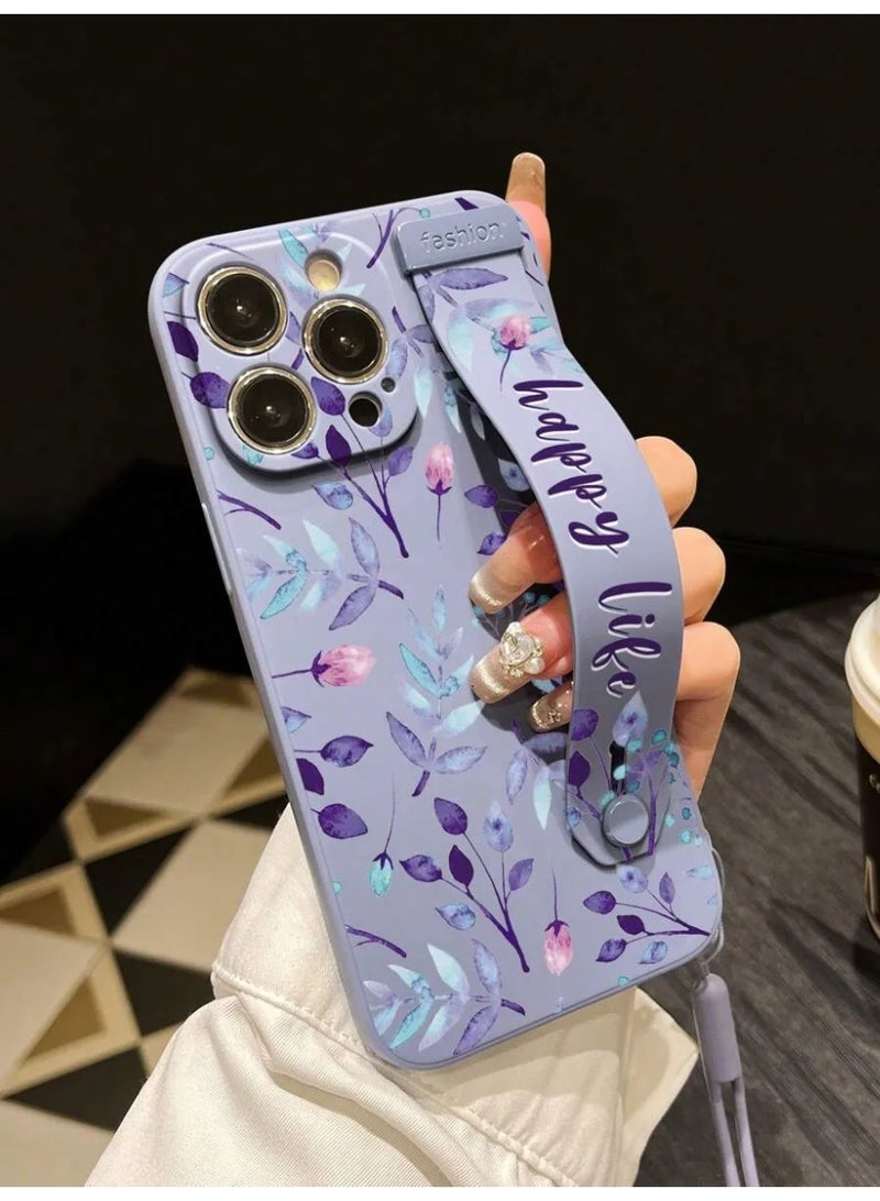 شي إن 1 قطعة غلاف هاتف مطبوع برسم زهرة عصرية مع وظيفة حامل وحزام يدوي، متوافق مع أيفون ١٣ بروماكس - Image 1
