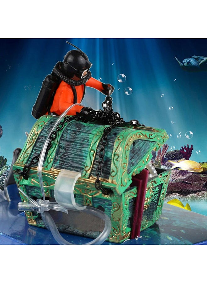 Generic - Aquarium Floating Diver Ornament Aquarium Decoration with Moving Treasure box Floating Diver Bubble Action - Image 1