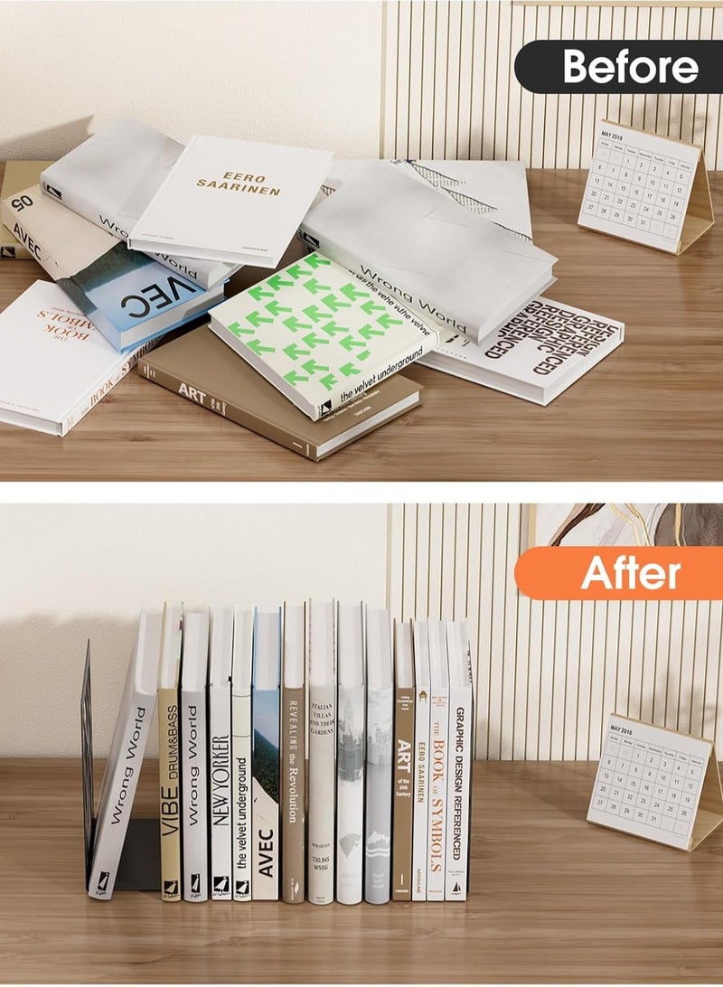 كيلا مساند كتب بتصميم شجرة نهايات الكتب بتصميم عصري للأرفف، حامل كتب غير قابل للانزلاق، تخزين كتب معدنية شديدة التحمل للكتب/الأقراص المدمجة، سدادة كتب مزخرفة للمنزل، 17.5 × 12 × 8.5 سم، أسود، 1 زوج/قطعتان - Image 5