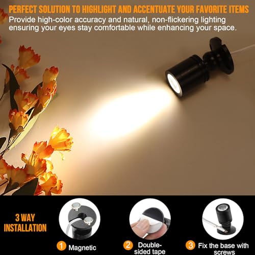 Taysing LED Spot Light Indoor Little Mini Spotlight Accent Lights for Display, Paintings, Pictures, Plants, Jewelry, Shelves, Cabinets, Posters, Showcase(Soft White-2 Pack Push Switch) - Image 3